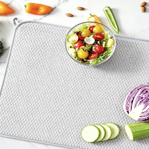 3 Pcs Extra Large Size Dish Drying Mat,Absorbent Microfiber Dishes Drainer Mats,30×24" Inch Pads for Kitchen Counter,Coffee,Rack,Under Sink,Light Gray - size: 3PCS 30×24 inch