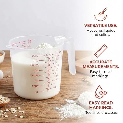 16 Pcs 4 Cup/32 Oz Plastic Measuring Cups With Spout And Handle | 1000ml Clear Graduated Measuring Cups With Oz And Ml Markings For Water, Flour, Liquids, Baking, Cooking And Mixing - color: 16 Pcs, size: 4Cup/32OZ