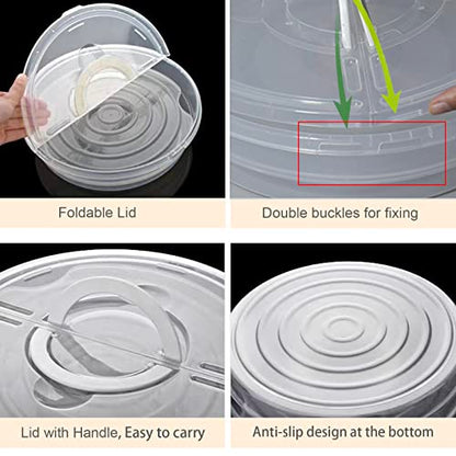 12inch 2 Pack Food Storage Container with Lid and Handle, Reusable 2 Compartments Pizza Slice Storage Container, Round Pie Carrier Leftover Pizza Keeper for Food Cake Cheesecake Tortilla Pastry