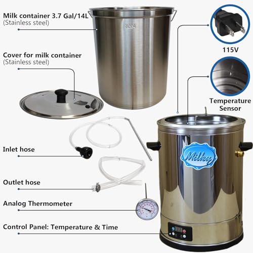 Milk Pasteurizer Milky FJ 15 (115V) | For Milk, Cheese, Yogurt and Juice | 3.7 Gal | Made of Stainless Steel | Removable Container | Time and Temperature Control | Made in the EU | 2-year Warranty