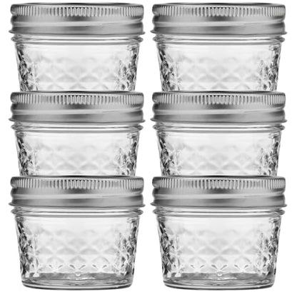 Ball Wide Mouth Quilted Crystal Jelly Jars with Lids and Bands, Used for Canning, Pickling, Juice, Jam, Jelly, Quarter Pint Size (4 Ounce (Pack of 6)) - size: 4 Ounce (Pack of 6)