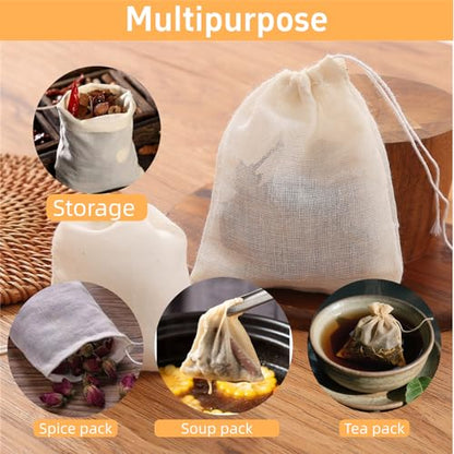 50-Pack Natural Unbleached Cotton Muslin Drawstring Bags,Reusable Tea Bags for Loose Leaf Tea/Spice Bags for Cooking Soup/Herb/Cooking -Small Cotton Cheese Cloth Bag for Straining (4x6") - size: 4x6"