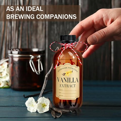 30Pcs 2 Oz Amber Glass Bottle Boston Round Bottles for Vanilla Extract Homemade,Brown Vanilla Extract Jars with Caps for Syrup Gift Glass Food Storage Canister and Sauce Beans - size: Small