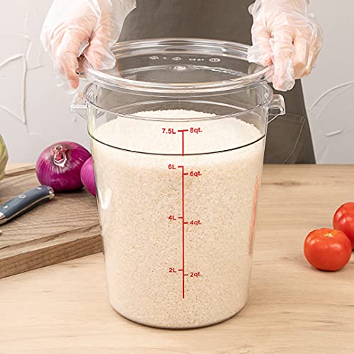 Restaurantware Met Lux 8 Quart Food Storage Containers 10 Round Commercial Storage Containers - Lids Sold Separately With Volume Markers Clear Plastic Food Prep Buckets Space-Saving Storage - size: 8 qt, style: 10 Count
