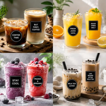 Custom Waterproof Labels for Glass Bottles & Drinks – Durable Vinyl Stickers for Coffee, Juice, Milk Tea & Smoothies – UV Resistant, Tear-Proof, Oil & Water Resistant Labels (Round)