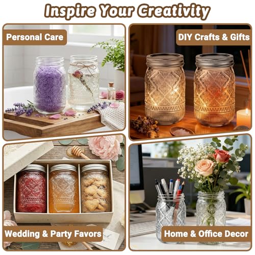 16oz Embossed Mason Jars 4-Pack, Regular Mouth Pint Glass Canning Jars | Airtight Seals, Ideal for Overnight Oats, Meal Prep, Pickling, Fermenting, Food Storage, DIY Crafts & Gifts - color: Clear07-16oz