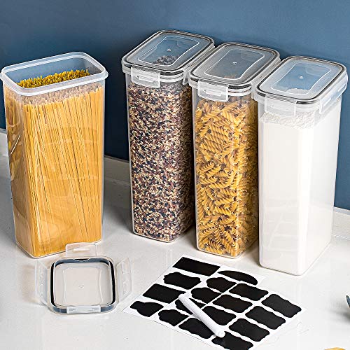 Vtopmart Airtight Food Storage Containers with Lids, 4 PCS 2.8L Pasta Containers for Pantry Organization and Storage, BPA Free Kitchen Canisters for Spaghetti, Flour, Sugar and Noodles, Black