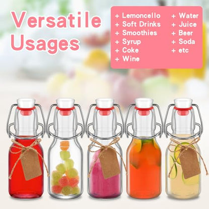 6Pcs Flip Top Glass 4 oz with Caps Beer Bottles Clear Swing Top Glass Bottles Vinegar Kombucha with Stoppers Airtight Lids for Wedding Themed Baby Shower (6, PC, Round, 4, ounces)