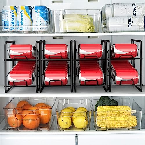 MOOACE 4 Pack Can Dispenser Rack, Stackable Soda Can Organizer Holder for Canned Food Storage Kitchen Cabinet Pantry Countertop, Black - color: Black