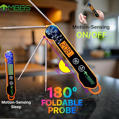 Instant Read Meat Thermometer for Cooking | Waterproof IP67 & Ultra Fast | Digital Food Thermometer for Grill, Kitchen, BBQ Smoker,(∘C/∘F Switchable) - color: Orange