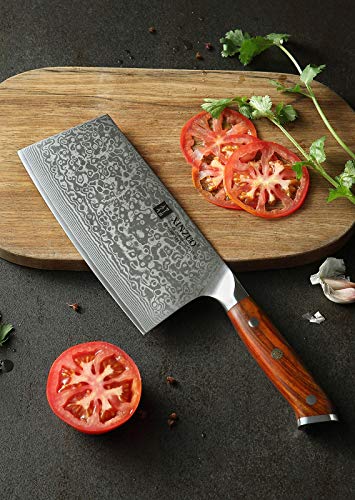 XINZUO 7 Inch Chinese Meat Cleaver Knife-Real 67 Layers Damascus Butcher Knife-Suitable for Meat/Vegetable Cleaver-Ultral Sharp-Natural Rosewood Handle-Yu Series - size: 7 inch Cleaver Knife
