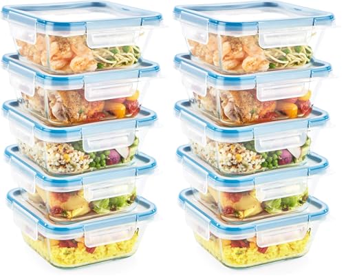 Snapware Total Solutions (10-Pack, 4 Cup) Glass Food Storage Containers Set, Airtight & Leakproof Locking BPA-Free Lids, Freezer Dishwasher Microwave Safe - size: 10 PIECE (Pack of 2), style: 4 Cup
