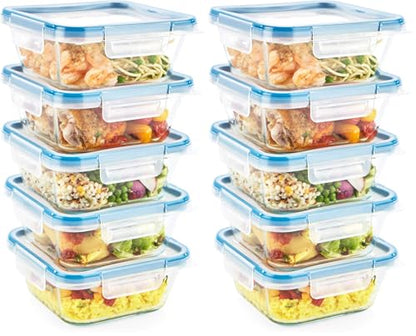 Snapware Total Solutions (10-Pack, 4 Cup) Glass Food Storage Containers Set, Airtight & Leakproof Locking BPA-Free Lids, Freezer Dishwasher Microwave Safe - size: 10 PIECE (Pack of 2), style: 4 Cup