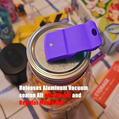 Mason Jar Opener Canning Tool,Canning Jar Opener, Releases Vacuum Seal on Wide Mouth and Regular Mouth Lids,Magnetic Jar Lid Lifter for Canning. Pickling and Home Food Storage (Purple) - color: Purple