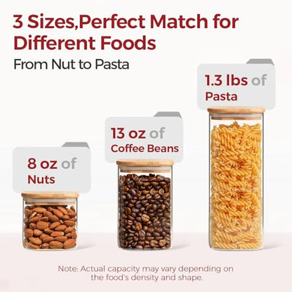 6-Pack Square Glass Pantry Storage Containers with Lids, Airtight Stackable Pantry Organization and Storage Set (1.9/1.2/0.6 Qt) for Snacks, Cereal & Coffee - size: 1.9Qt*2+1.2Qt*2+0.6Qt*2