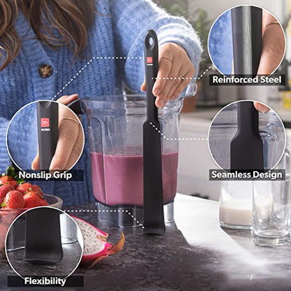 DI ORO Silicone Blender & Jar Spatulas - Heat Resistant Kitchen Utensil Set for Cooking, Mixing, Baking, & Scraping (2pc, Black) - color: Black