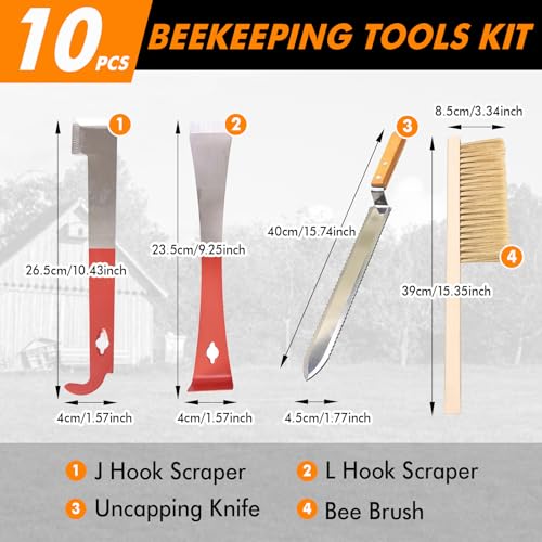BeeCastle 9 Pcs Beekeeping Tools Kit with Organizer Tote for Beekeepers, Necessary Beekeeping Supplies Bee Keeping Starter Kit Includes Bee Smoker Kit and Beehive Tools