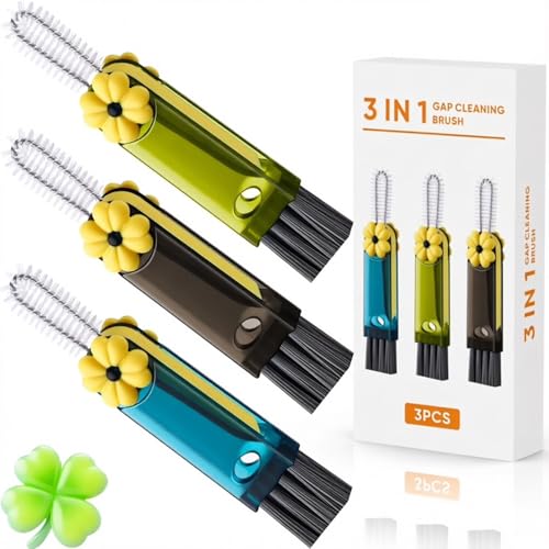 3 in 1 Cup Lid Gap Cleaning Brush Set, 3Pcs Multifunctional Bottle Cleaning Brush,Cup Lid Gap Cleaner, Home Kitchen Crevice Brush Tools - color: Green, Blue, Black(cloverleaf)