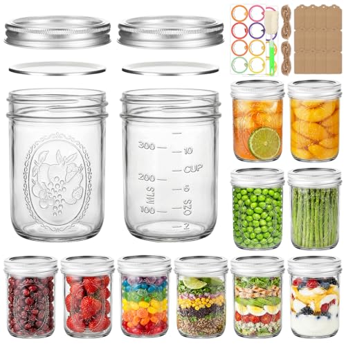 Alotpower Wide Mouth Mason Jars 16 oz 12 Pack with Airtight Lids | Glass Canning Pint Jars with Measurement Marks for Pickling,Fermenting,Preserving,Freezing, Meal Prep,Overnight Oats & Jam - color: 16fl.oz 12pack