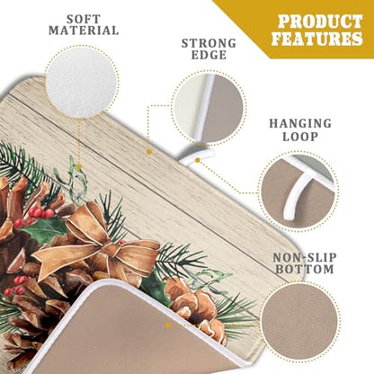 Winter Pine Cone Dish Drying Mat Holly Berries Dish Draining Mat Microfiber Washable Dish Drainer Rack Mat for Home Kitchen Counter 16"x18" - color: Winter Pine Cone, size: 16" x 18"