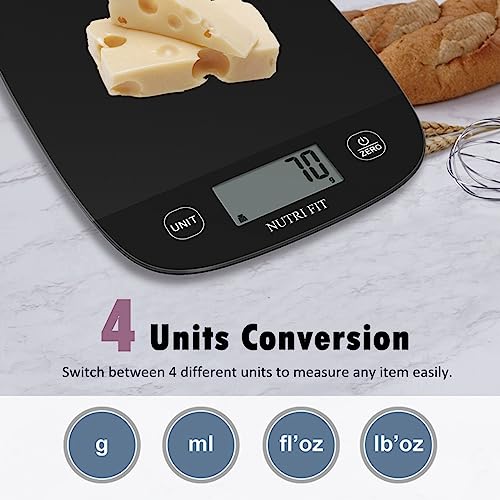 NUTRI FIT Food Scale for Kitchen Scales Digital Weight Grams and Ounces, Baking Scale Accurate for Weight Loss, Cooking, Coffee, Keto Diet, Meal Prep, 0.1oz Ultra Slim Smart Tare Black - color: Carbon Black