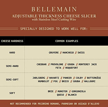 Bellemain Stainless Steel Wire Cheese Slicer - Hand Held Cheese Cutter for Cheddar, Gruyere, Raclette, Mozzarella Block, Adjustable Shaver, Thick & Thin Slicer, Curler (Rose Gold) - color: Rose Gold