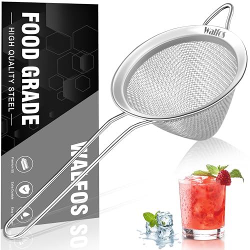 Walfos Small Fine Mesh Strainer for Cocktail & Tea, Mini Stainless Steel Sieve with Handle, 3.15 Inch Metal Strainers for Juicing, Coffee, Drinks, Tea Herbs - size: 3.15"
