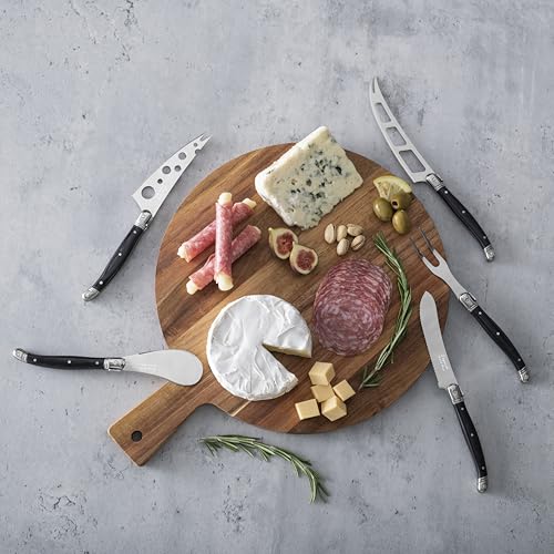 French Home Laguiole 5pc Artisan Cheese Knife Set, Black Pakkawood Handles - color: Black