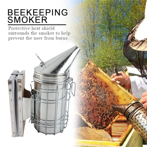 Bee Hive Smoker with Heat, Stainless Steel Beekeeping Equipment, Protective Smoker Can for Hive Maintenance and Calming Bees