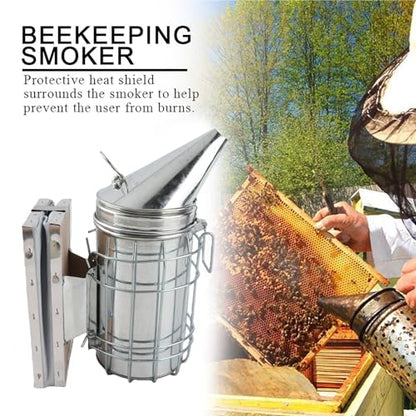 Bee Hive Smoker with Heat, Stainless Steel Beekeeping Equipment, Protective Smoker Can for Hive Maintenance and Calming Bees