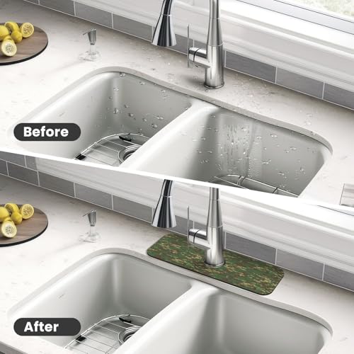 Camouflage Green Brown Camo Faucet Mat For Kitchen Sink, Absorbent Countertop Protector, Quick Dry Sink Splash Guard Pad, Waterproof Draining Mat 15" X 5.5" - color: Style 3