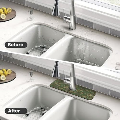 Camouflage Green Brown Camo Faucet Mat For Kitchen Sink, Absorbent Countertop Protector, Quick Dry Sink Splash Guard Pad, Waterproof Draining Mat 15" X 5.5" - color: Style 3