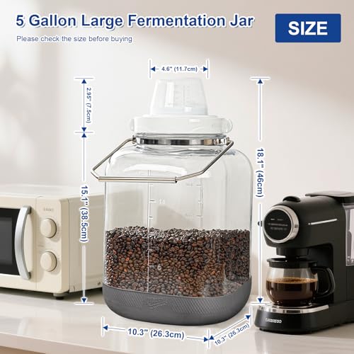Daitouge 5 Gallon Large Fermentation Jars, Pickle Jar, Wide Mouth Airtight Glass Jar with Scale Mark, Glass Water Jug with Stainless Handles for Pickling, Brewing, Dry Storage