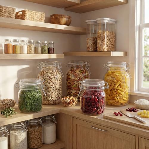 HomArtist 32 oz Wide Mouth Glass Jars with Airtigh Lids, 4 Pack Glass Pickling Jars for Canning, Fermenting, Large Mason Storage Container for Coffee, Flour, Sugar, Pasta - color: 32 floz Set-4Pack