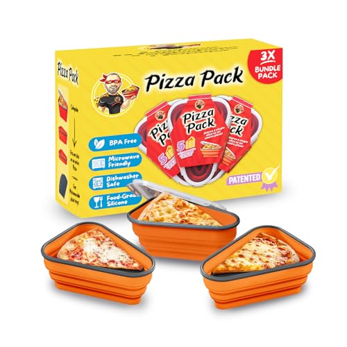 PIZZA PACK The Perfect Reusable Pizza Storage Container with 5 Microwavable Serving Trays - BPA-Free Adjustable Pizza Slice Container to Organize & Save Space, Orange 3 pk - color: Orange, size: 3 Pack
