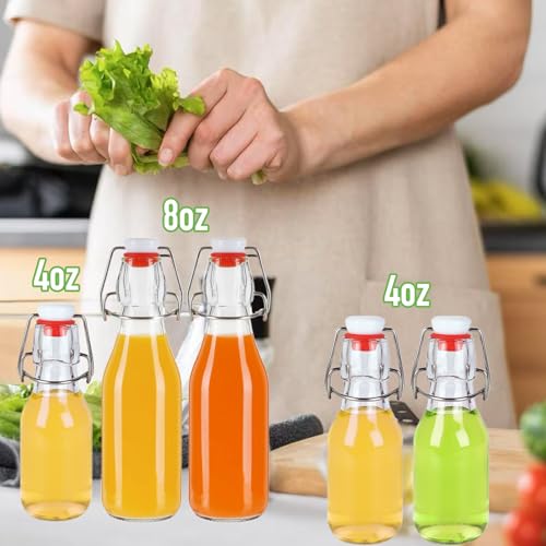 NEWMIAO 12 Pack 8 oz Swing Top Glass Bottles, 250 ml Glass Beer Bottles with Airtight Flip Lids Rubber Seal for Vanilla Extract, Home Brewing, 2nd Fermentation, Kombucha, Juice, Soda, Limoncello