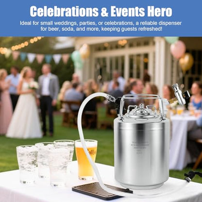 MRbrew New 2.6 Gallon Ball Lock Keg, Stainless Steel Beer Keg with Two Ball Lock Keg Fittings & Gasket Set, Double Ball Lock Post Corny Keg For Draft, Homebrew, Craft Beer, Cold Brew Keg for Party