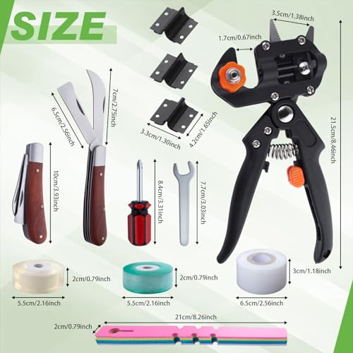 Garden Grafting Tool Kits 2 in 1 Professional Grafting Scissor Shear with 3 Replacement Blades Rubber Bands Grafting Knife Protective Film and Labels for Plant Branch Tree Cutting Pruning