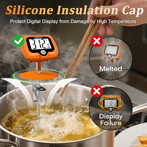 BOMATA Digital Candy Thermometer with Pot Clip, Deep Fry Oil Thermometer with Rotatable Display & Long Probe, for Candy Candle Making, Cooking, Food, Liquids, Water, Sugar.. Orange - color: Orange