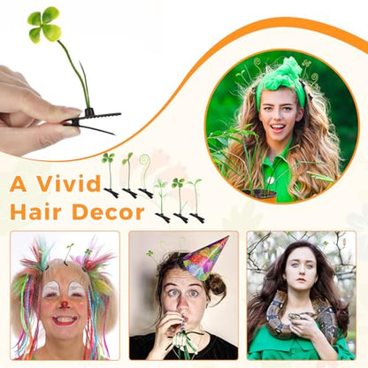 30 Pcs Bean Sprout Hair Clips Rave Mixed Style Plant Hairpins Hair Accessories for Party Irish(Greenery) - style: Greenery