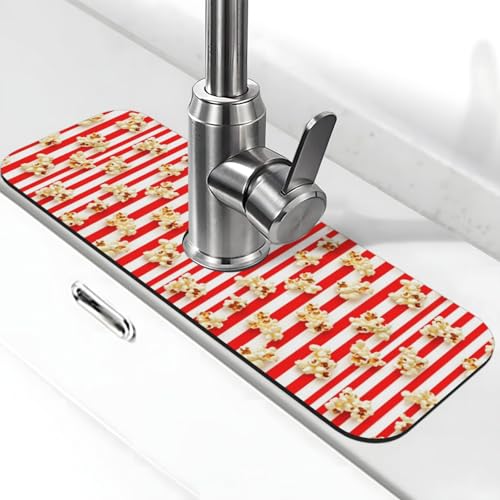 Popcorn Red White Stripes Faucet Mat For Kitchen Sink, Absorbent Countertop Protector, Quick Dry Sink Splash Guard Pad, Waterproof Draining Mat 15" X 5.5" - color: Style 9