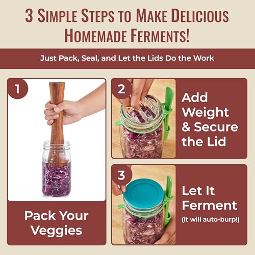 Basic Fermentation Kit for Wide Mouth Mason Jars - 6 Pack Silicone Fermenting Lids, Waterless Airlock Fermentation Tops for Pickles, Kimchi, Fermented Probiotic Food - Weights NOT Included - size: Essential Kit