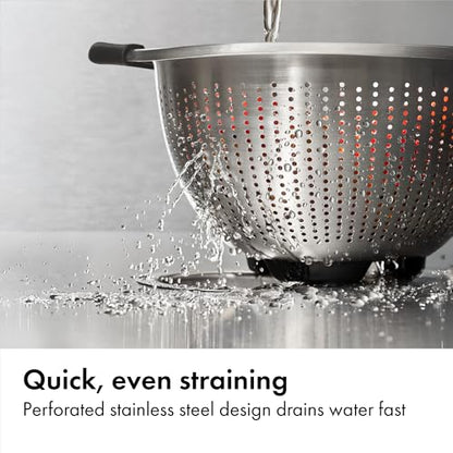 OXO Good Grips Stainless Steel Colander, 5 qt. Capacity, Strainer with Non-Slip Handles, Kitchen Colander for Pasta and Vegetables, Nesting Stainless Steel Strainer and Sieve - size: 5 Qt