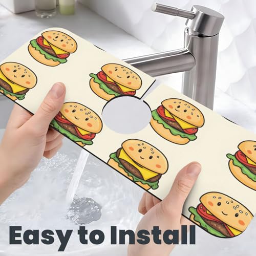 Cute Cheeseburger Print Faucet Mat for Kitchen Sink, Faucets Mat Splash Guard Absorbent Fast Drying, Kitchen Sink Mats for Around Faucet Draining