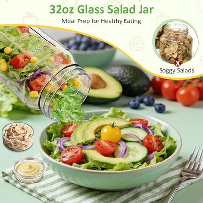 4Pack Glass Salad Jars with Lids, 32oz Salads Mason Jars with Wet/Dry Separation Cup, Meal Prep Salad Containers for Lunch, Leakproof Wide Mouth Food Storage Containers, BPA-Free Reusable (Mint Green) - color: Mint Green