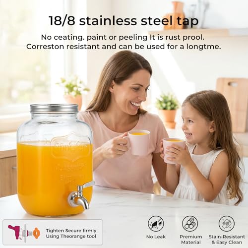 DD&HAPP 2 Gallon Glass Drinks For Parties With Stand.Stainless Steel Spigots & Metal Stand,Large Capacity Beverage Dispenser for Party,Infused Water,Iced Tea,Lemonade,Outdoor,Commercial Use. - size: 2 Gallon Double With Stand