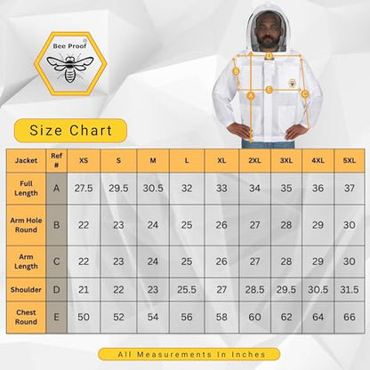 Bee Jacket Mesh Ventilation for Professional Beekeeper's Total Protection - Light Weight - YKK Zipper with Carring Bag 2 Veil Options (Fencing & Round) BP-401 (White - 5XL) - color: White, size: 5X-Large