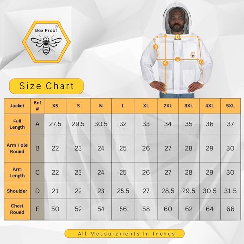 Bee Jacket Mesh Ventilation for Professional Beekeeper's Total Protection - Light Weight - YKK Zipper with Carring Bag 2 Veil Options (Fencing & Round) BP-401 (White - XL) - color: White, size: XL