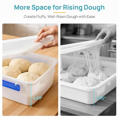 Vtopmart 2 Pack Pizza Dough Proofing Box, Pizza Dough Container with Snap-on Lids, BPA Free Food Storage Containers with Lids and Buckle-Up Latches, Bread Proofing Box Fits 4-6 Balls