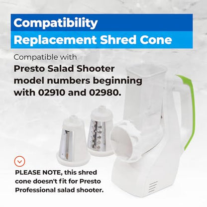 Shred Cone for Presto Regular Salad Shooter Models 02910 02980, Cheese Grater Replacement Parts for Shredding Cheese, Vegetables and Fruits (Square Plug)